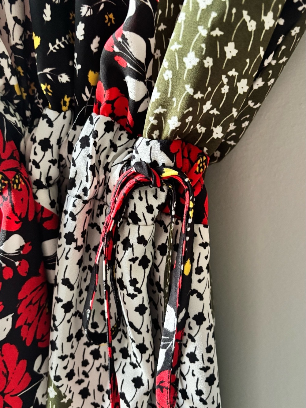 LIBBY Eldelman Floral Patchwork Long Sleeve Dress - Red, Olive, Black - Picture 8 of 8